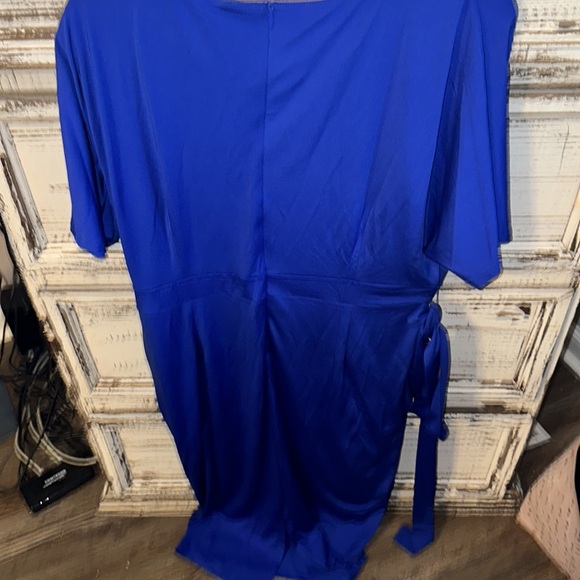 NWT allandwell royal blue short sleeve midi length dress with tie zipper size 2x - Picture 2 of 7